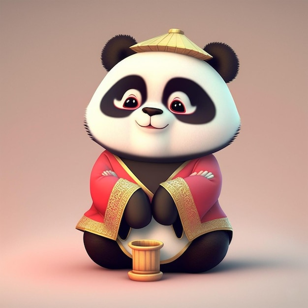 lindo pequeño panda vistiendo ropa china 3d render