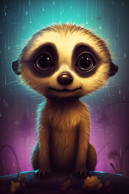 Un lindo y pequeño suricato en un mundo caprichoso Una pintura digital ComicStyle