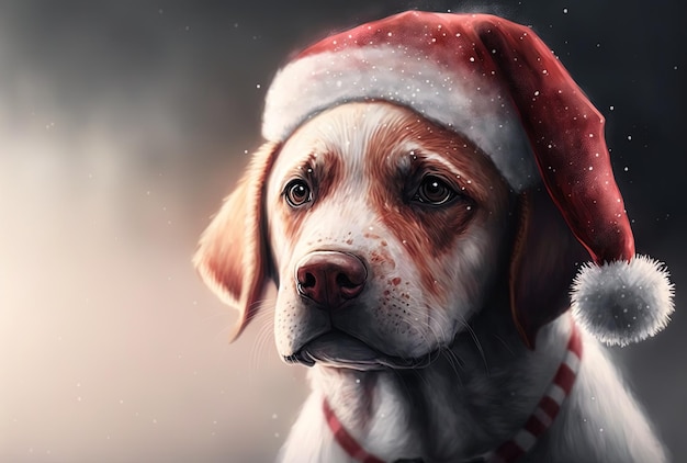 Lindo perrito con una gorra roja de Papá Noel para celebrar la Navidad