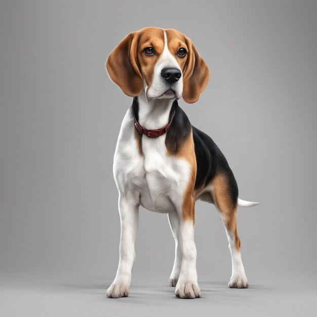 Un lindo perro beagle con un fondo gris limpio