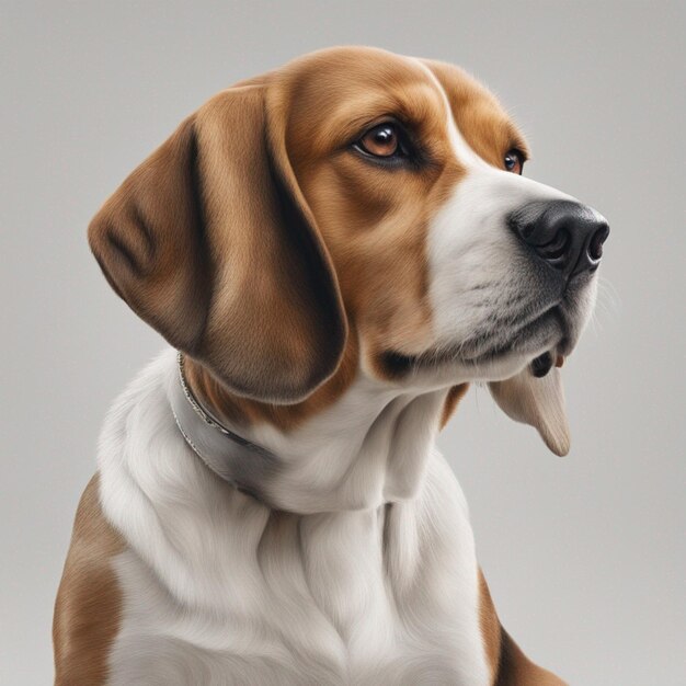 Un lindo perro beagle con un fondo gris limpio