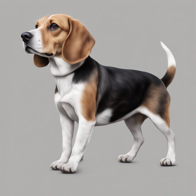 Un lindo perro beagle con un fondo gris limpio