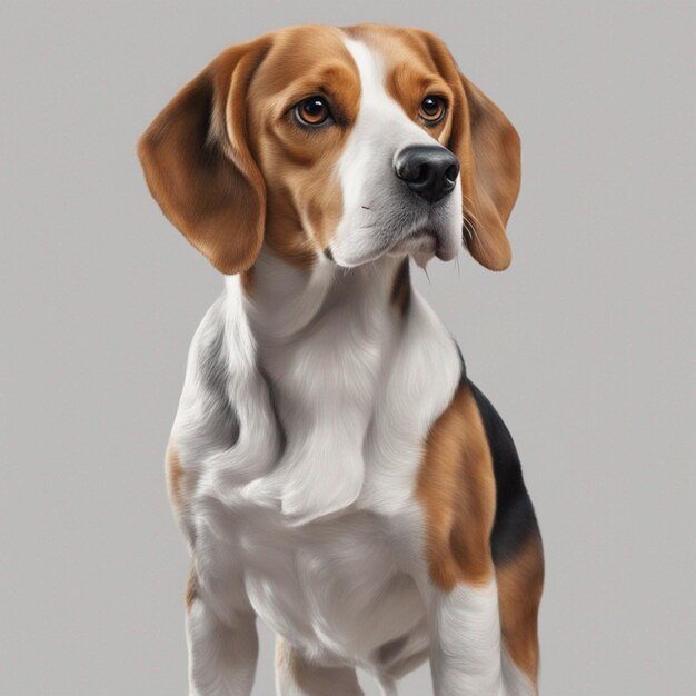 Un lindo perro beagle con un fondo gris limpio