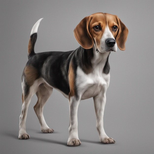 Un lindo perro beagle con un fondo gris limpio