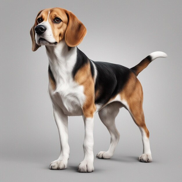 Un lindo perro beagle con un fondo gris limpio