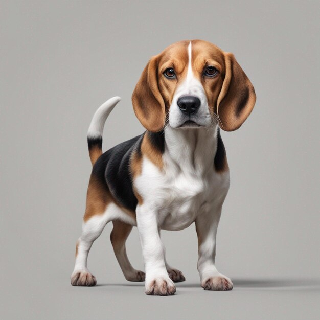 Un lindo perro beagle con un fondo gris limpio