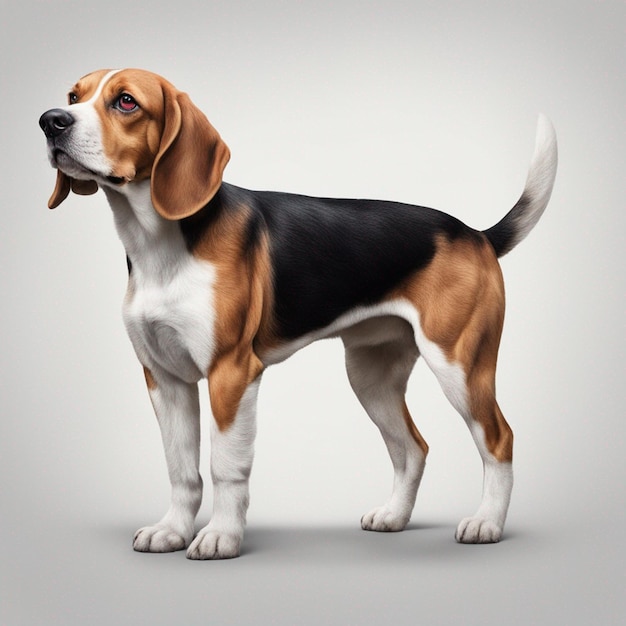 Un lindo perro beagle con un fondo gris limpio