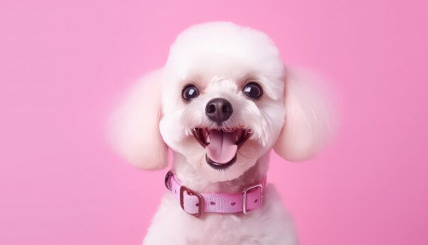 Un lindo perro blanco con collar de color rosa