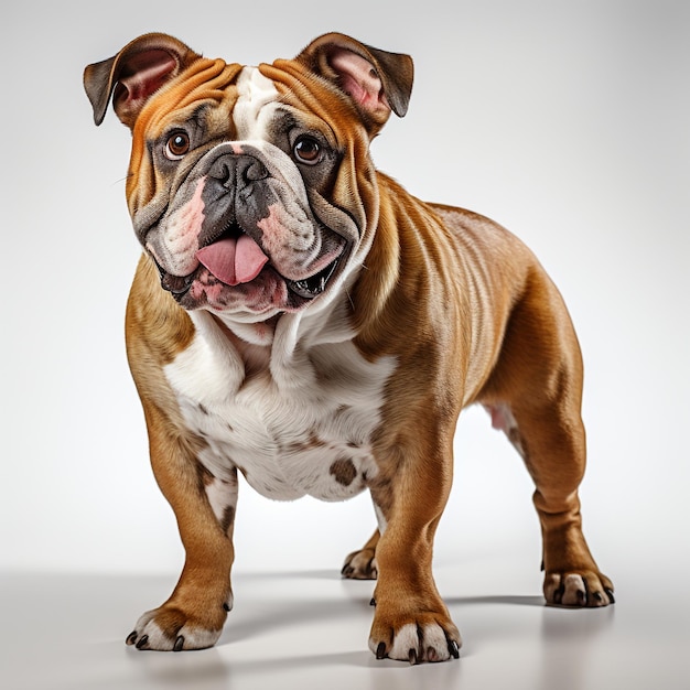 lindo perro budog marrón sobre un fondo blanco