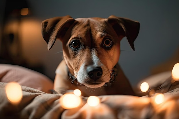 Lindo perro en la cama IA generativa