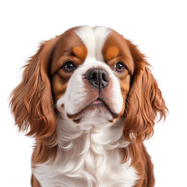 Lindo perro cavalier king charles spaniel sobre fondo blanco