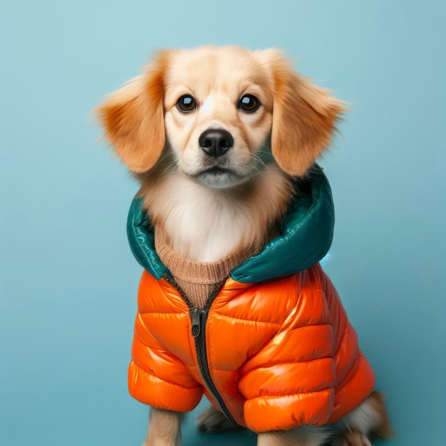 lindo perro con chaqueta acolchada brillante ai generativa