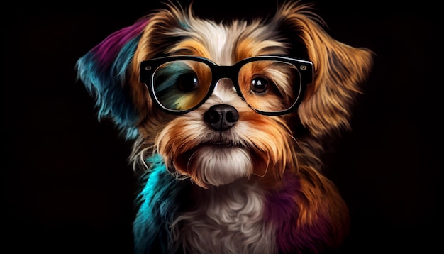 Un lindo perro de colores con gafas.