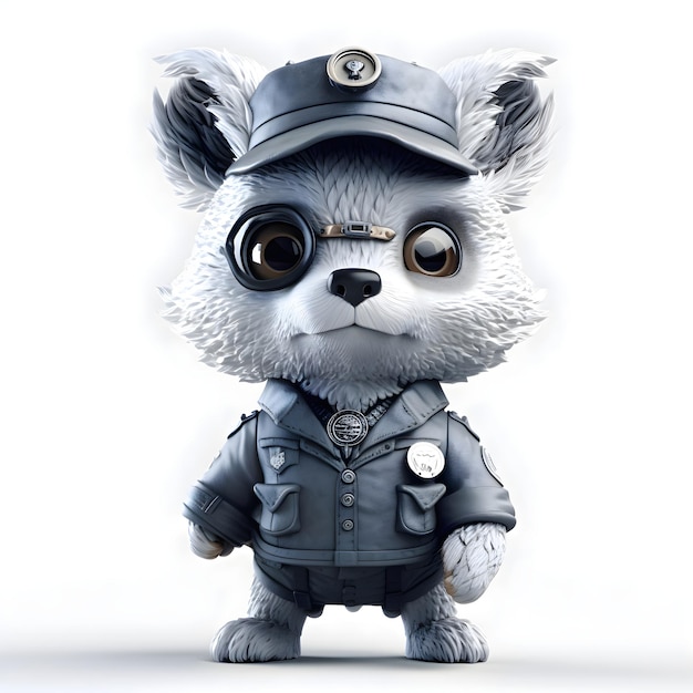 Lindo perro de dibujos animados vestido como un oficial de policía 3D rendering