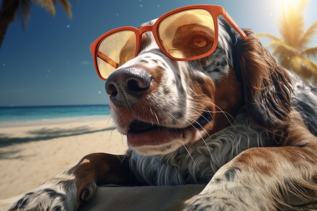 Lindo perro divertido ralax en la playa Ilustración AI GenerativexA