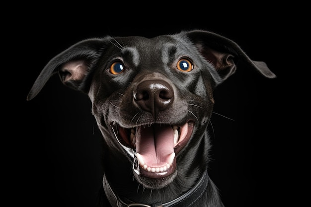 lindo perro feliz sobre fondo negro generado por IA