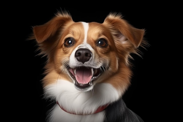 lindo perro feliz sobre fondo negro generado por IA