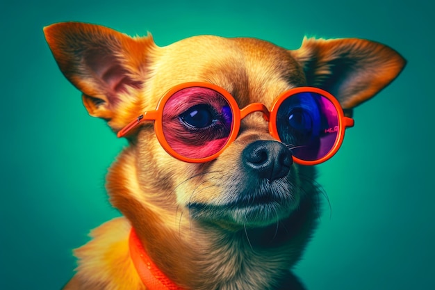 Lindo perro con gafas animal en vacaciones de verano ilustración animal Ai generativo