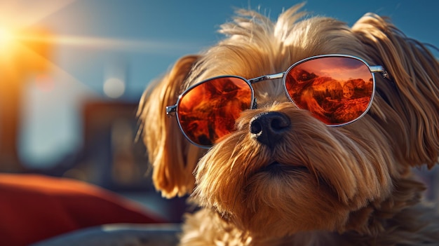 Lindo perro con gafas de sol Retiro de otoño