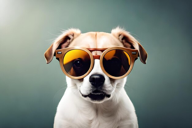 Un lindo perro con gafas de sol.