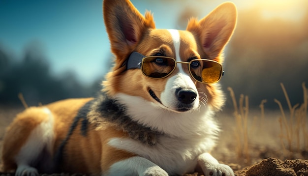 Lindo perro con gafas de solGenerative AI