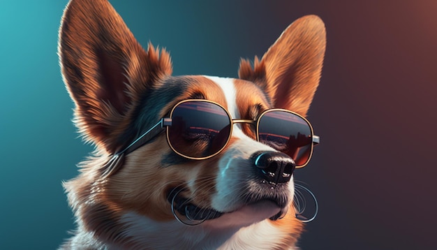 Lindo perro con gafas de solGenerative AI