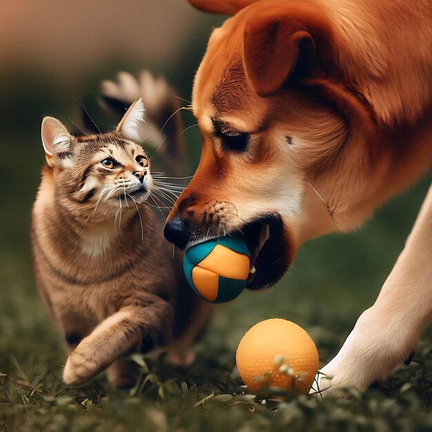 Foto un lindo perro y un gato