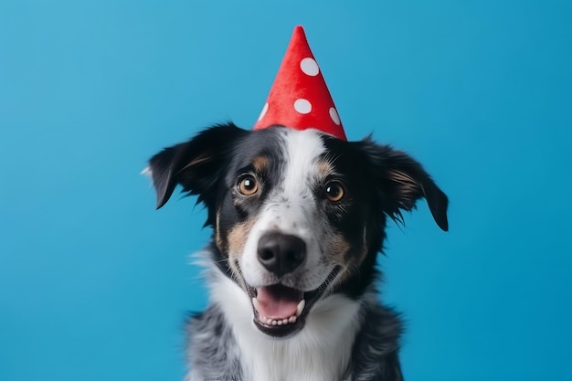 Lindo perro con gorra de cumpleaños Ilustración AI GenerativexA