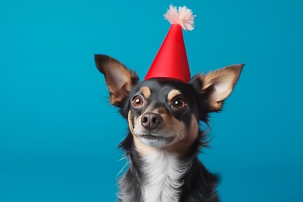 Lindo perro con gorra de cumpleaños Ilustración AI GenerativexA