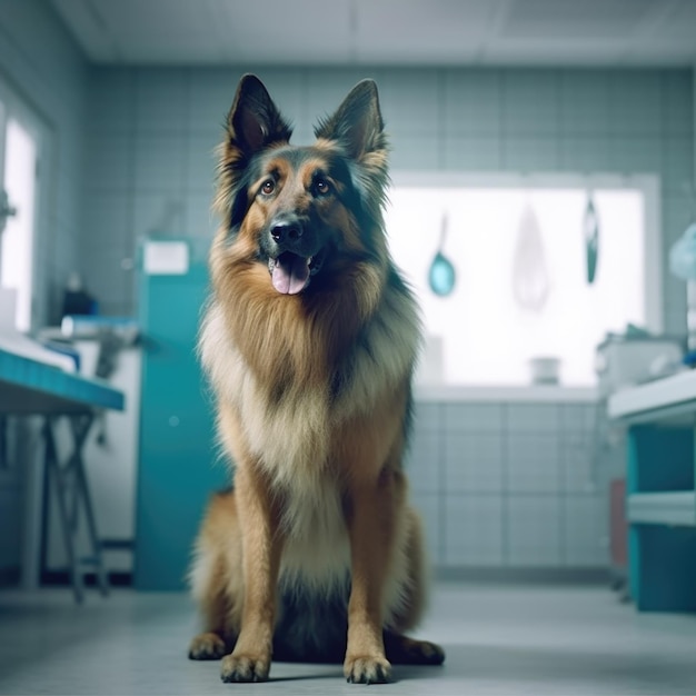 Lindo perro en el interior de la clínica veterinaria AI generativa