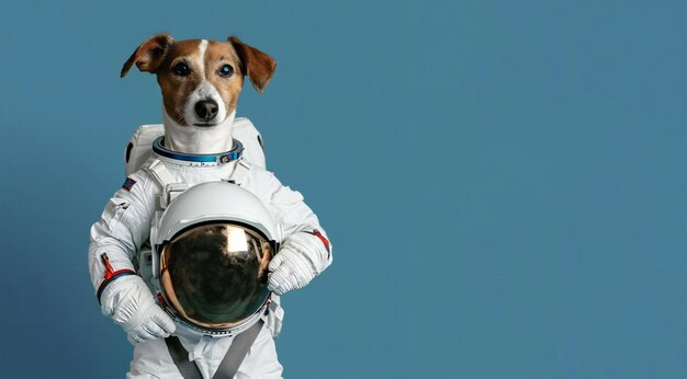 Foto lindo perro jack russell adorable y juguetón sosteniendo un casco