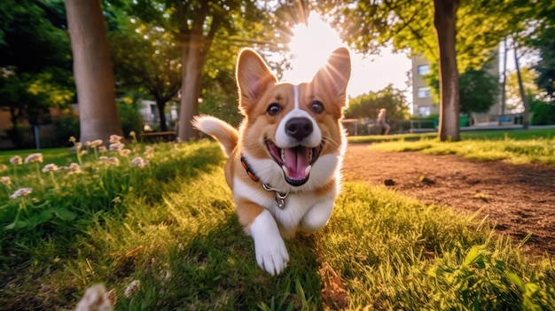 Lindo perro juega en el parque Ilustración AI GenerativexA