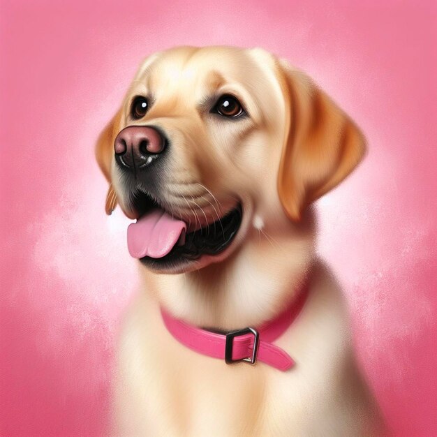 El lindo perro Labrador Retriever en un fondo rosado Pintura digital