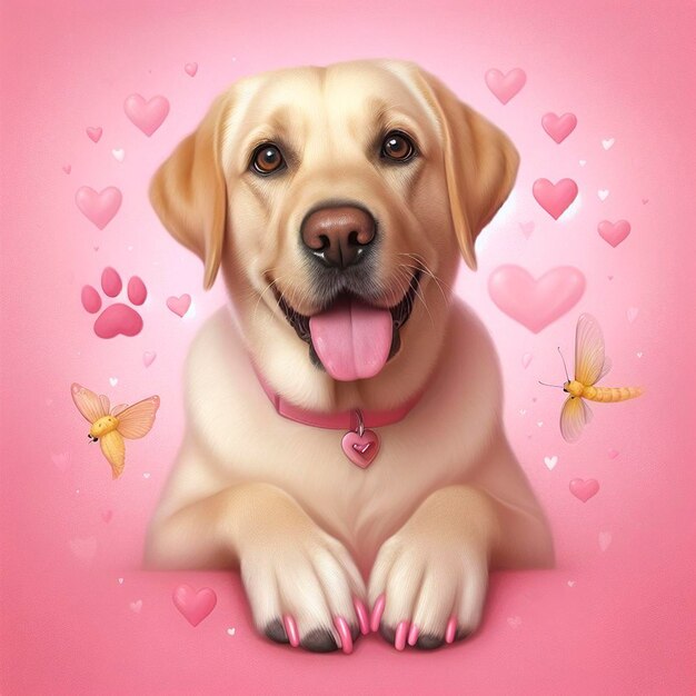 El lindo perro Labrador Retriever en un fondo rosado Pintura digital