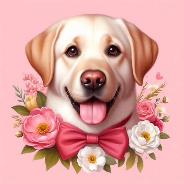 El lindo perro Labrador Retriever en un fondo rosado Pintura digital