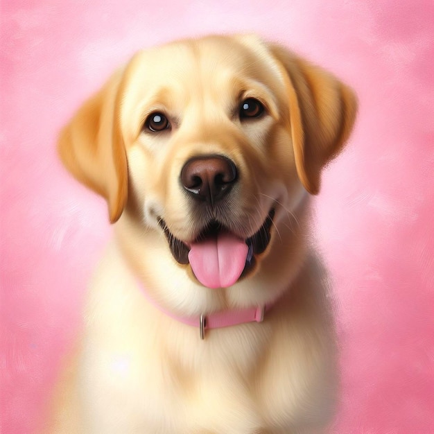 El lindo perro Labrador Retriever en un fondo rosado Pintura digital