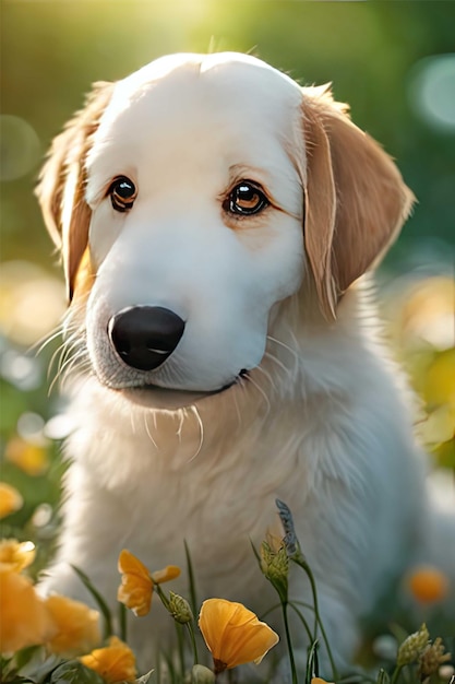 lindo perro lindo perrito entre las flores