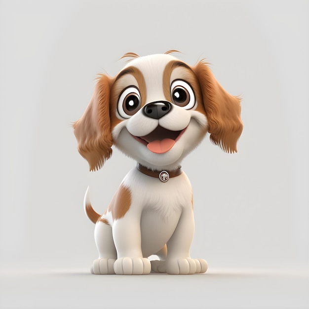 lindo, perro, mascota, 3d, ilustración, caricatura, feliz