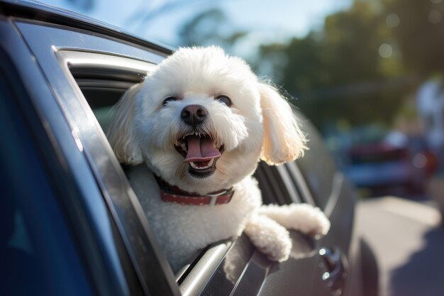 Lindo perro mirando por la ventana del auto AI generado