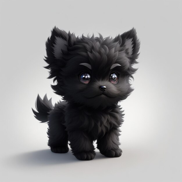 Un lindo perro negro de dibujos animados en 3D