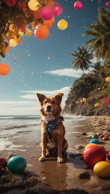 Un lindo perro parado cerca del río.