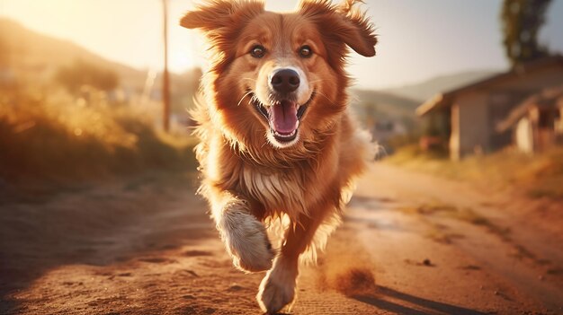 El lindo perro de pedigrí jugando cinematográficamente