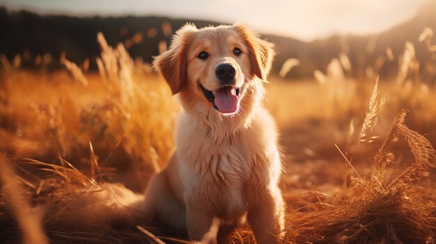 El lindo perro de pedigrí jugando cinematográficamente