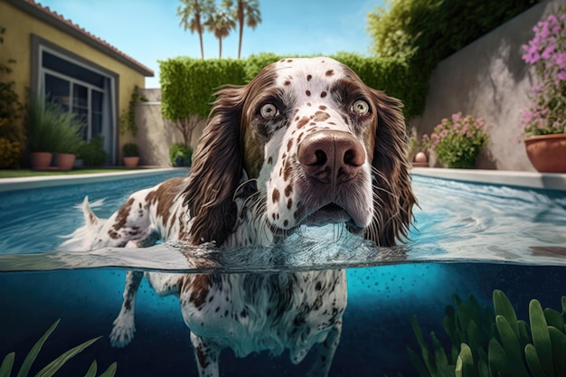 Lindo perro en la piscina Ilustración AI Generativo