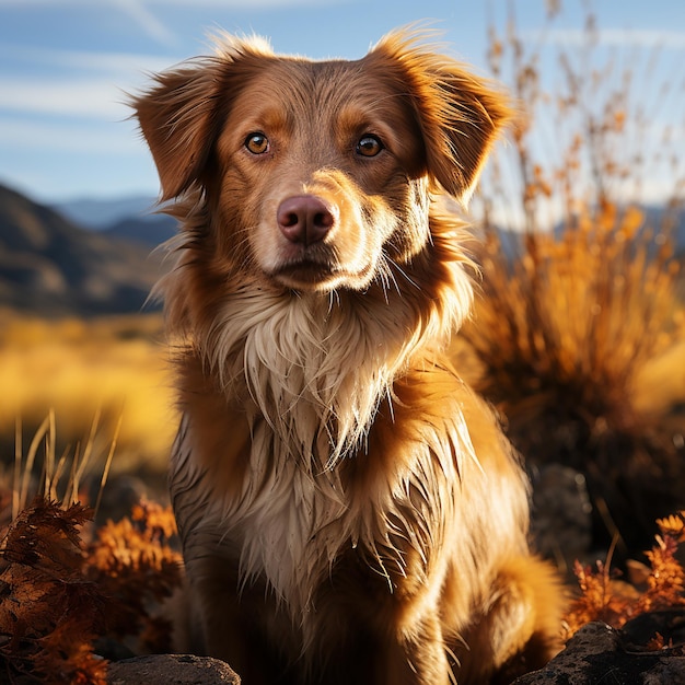 Lindo perro posando aislado sobre fondo hermoso