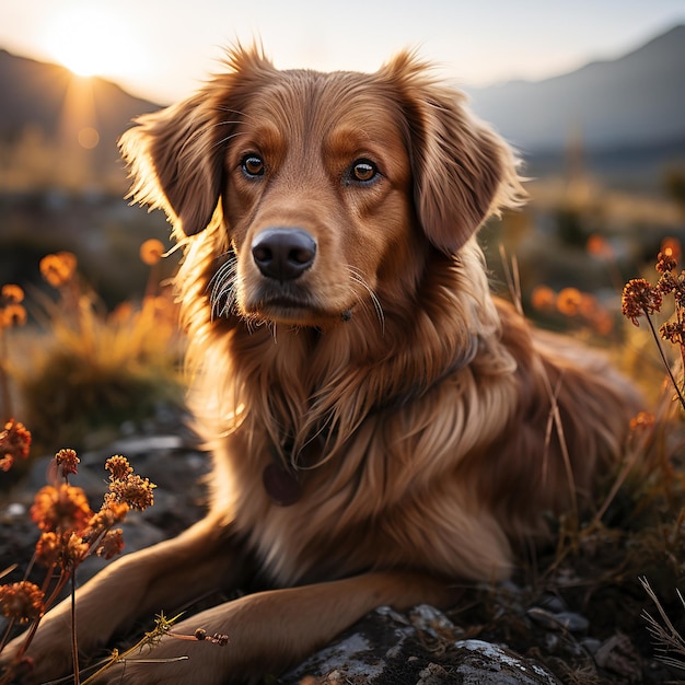 Lindo perro posando aislado sobre fondo hermoso