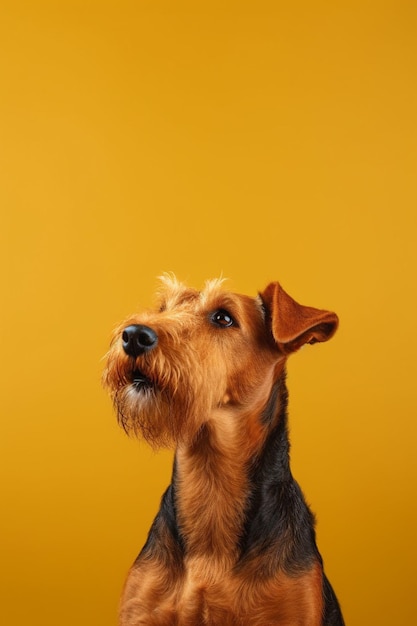 Lindo perro de la raza Lakeland Terrier está posando