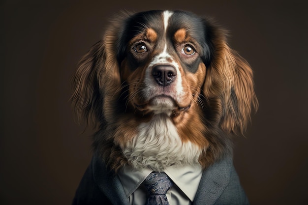 Un lindo perro con un retrato de estudio de traje IA generativa