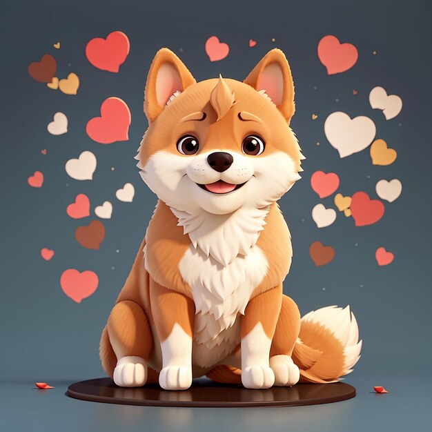 El lindo perro Shiba Inu se enamora de la ilustración del icono vectorial de dibujos animados El concepto de icono de amor animal aislado
