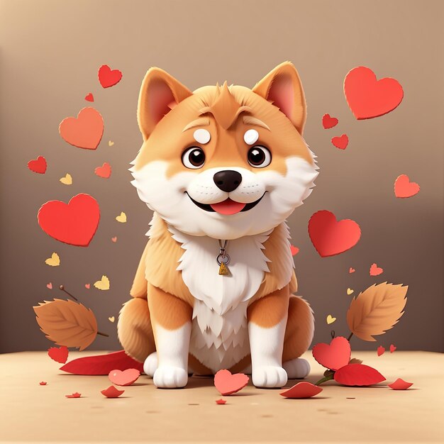 El lindo perro Shiba Inu se enamora de la ilustración del icono vectorial de dibujos animados El concepto de icono de amor animal aislado